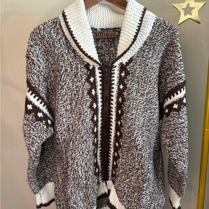 Elegant Brown and White Women's Cardigan - Vintage Homemade